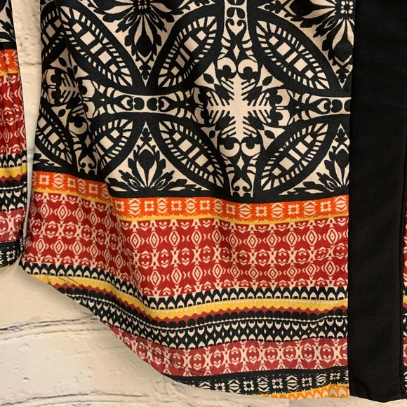 Ivy Ridge printed long sleeve top - orange, black, cream, yellow & maroon - Picture 6 of 11